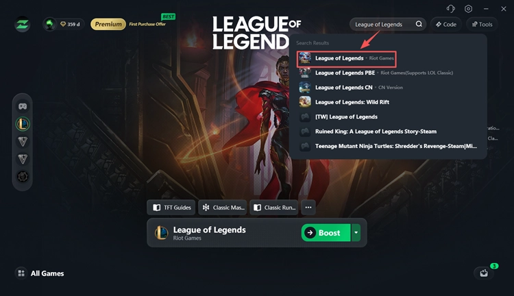 Search for Teamfight Tactics in LagZapper