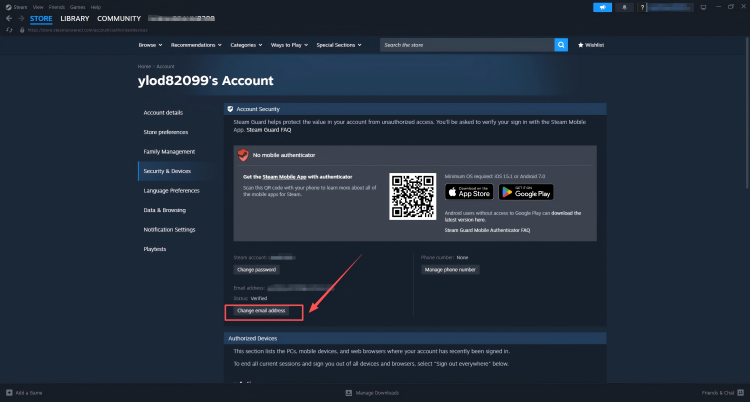 Open the Email Change Page