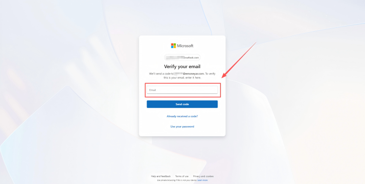Enter the recovery email address provided by us.