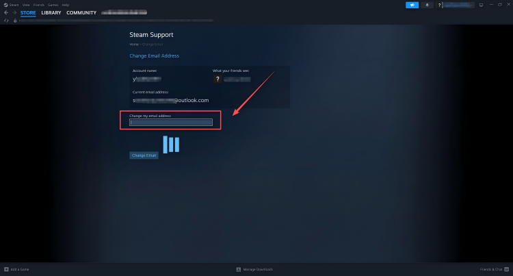 Find the Steam verification code received in the main email account and enter it to complete the email change process.