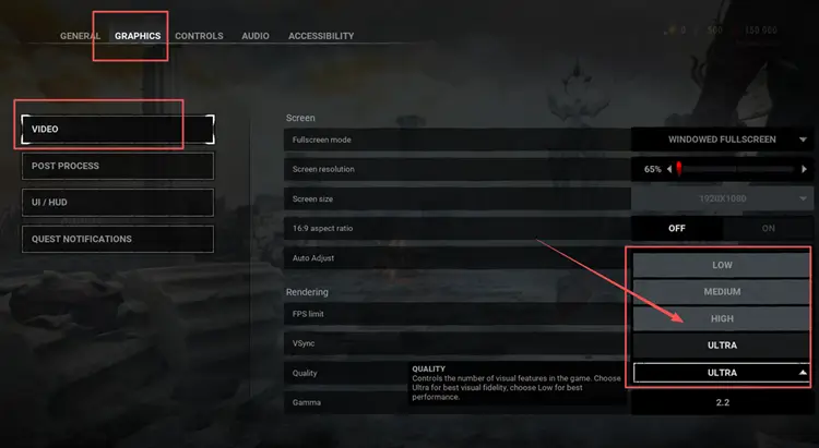 Lower Dead by Daylight graphics quality and disable FSR