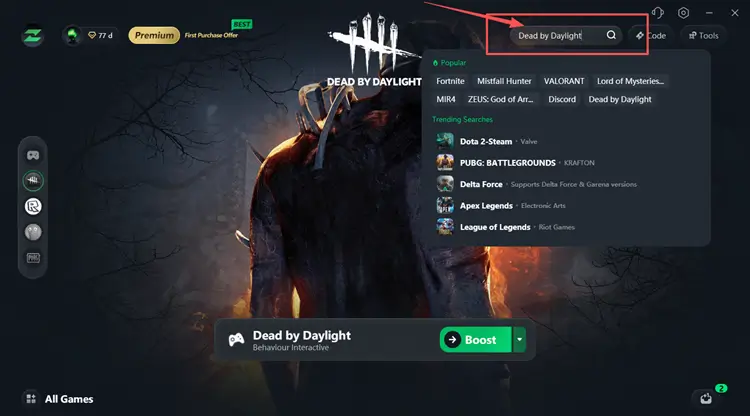 Search for Dead by Daylight in LagZapper
