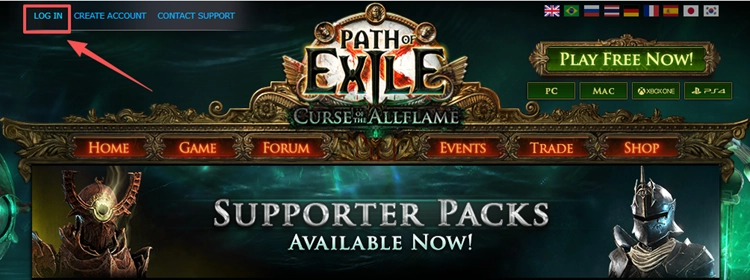Log in to your Path of Exile account on the official website