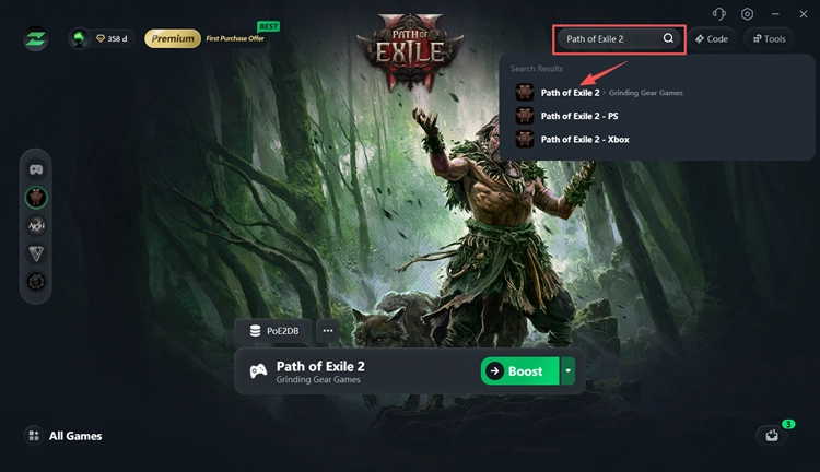 Search for Path of Exile 2 in LagZapper