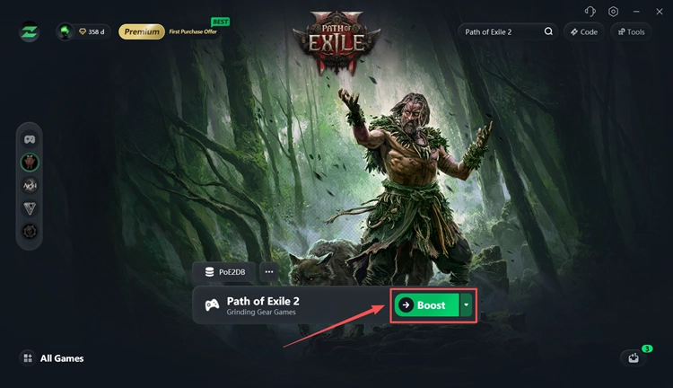 Select a Path of Exile 2 server and boost with LagZapper