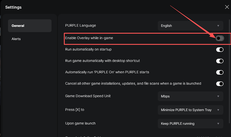 Отключение внутриигрового оверлея PURPLE