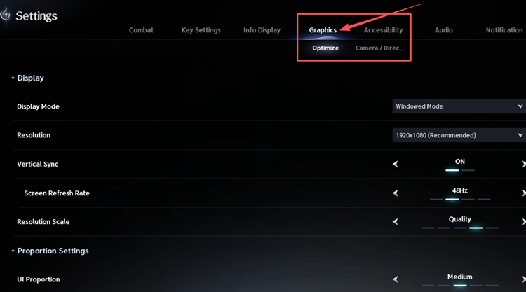 Открытие настроек графики AION 2