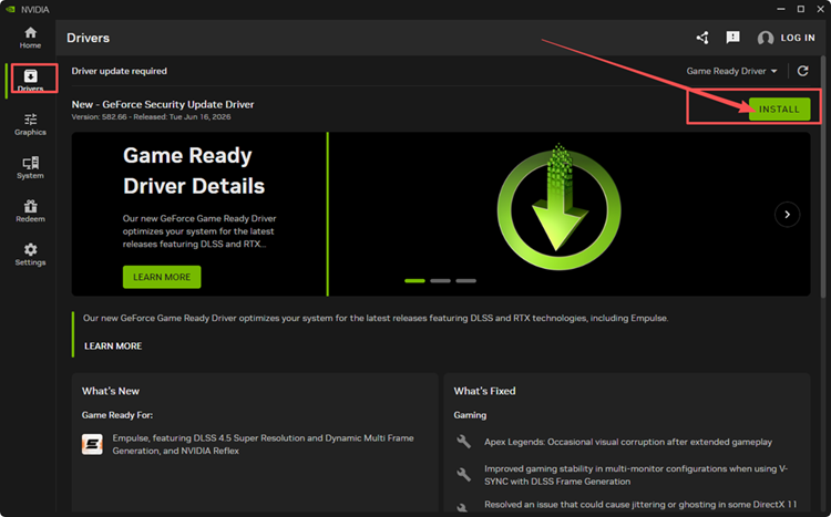 Установка последней версии NVIDIA Game Ready Driver