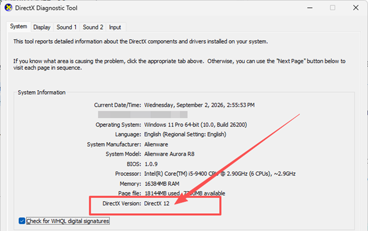 Проверка DirectX 12 с помощью средства диагностики DirectX