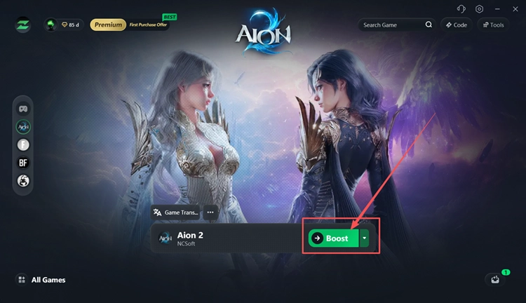 Ускорение AION 2 с помощью LagZapper