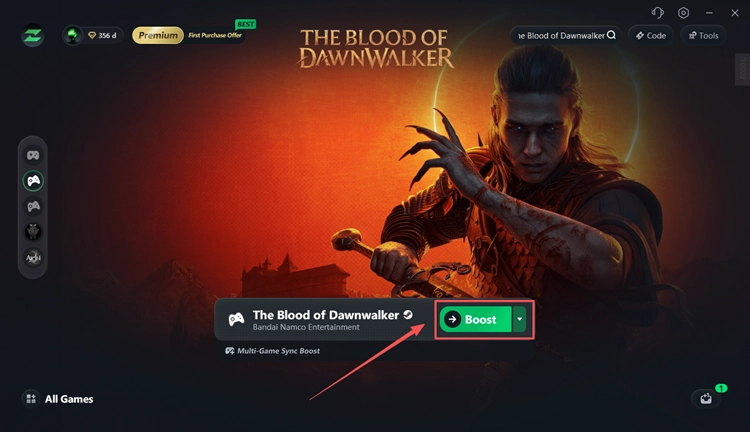 Select a node and boost The Blood of Dawnwalker with LagZapper