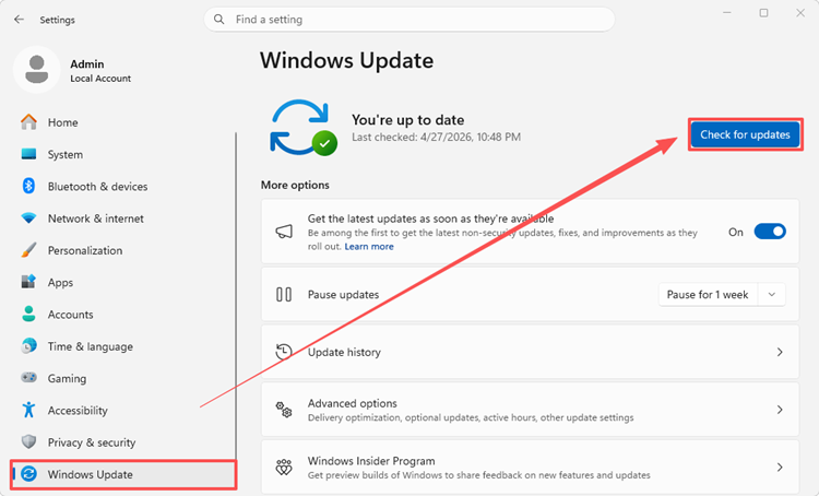 Проверьте наличие обновлений Windows.