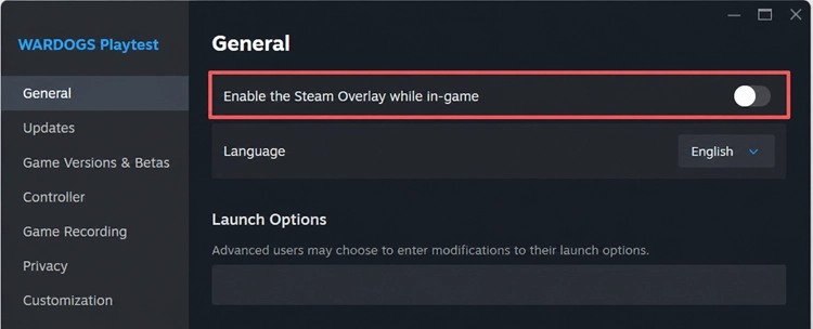 Отключите оверлей Steam для тестирования WARDOGS.