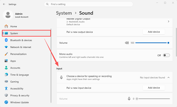Select and test your microphone in Windows Sound settings