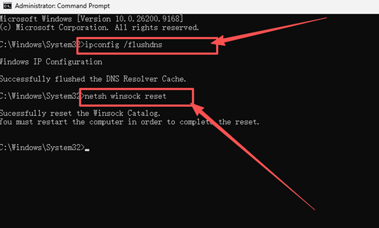 Reset DNS and Winsock in Command Prompt