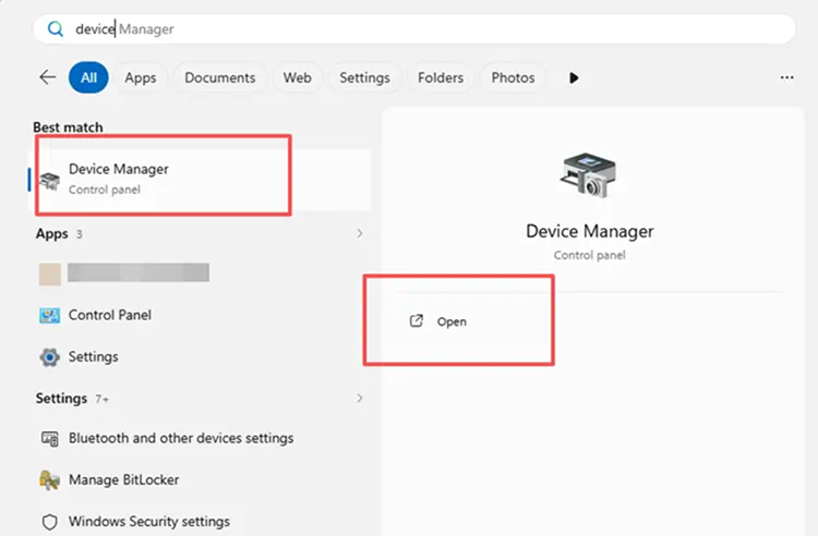 Open Device Manager on Windows