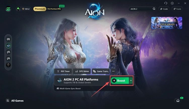 Select an AION 2 server region and boost with LagZapper