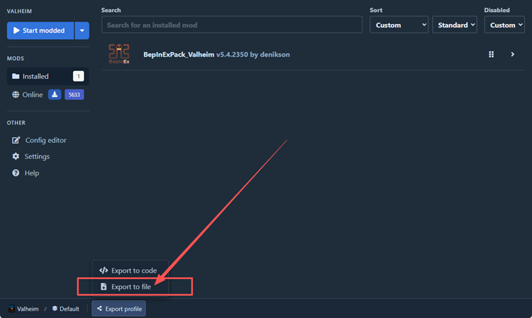 Export profile as file option in r2modman
