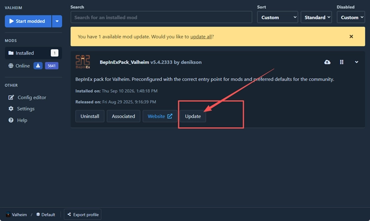 Update option for BepInExPack Valheim in r2modman