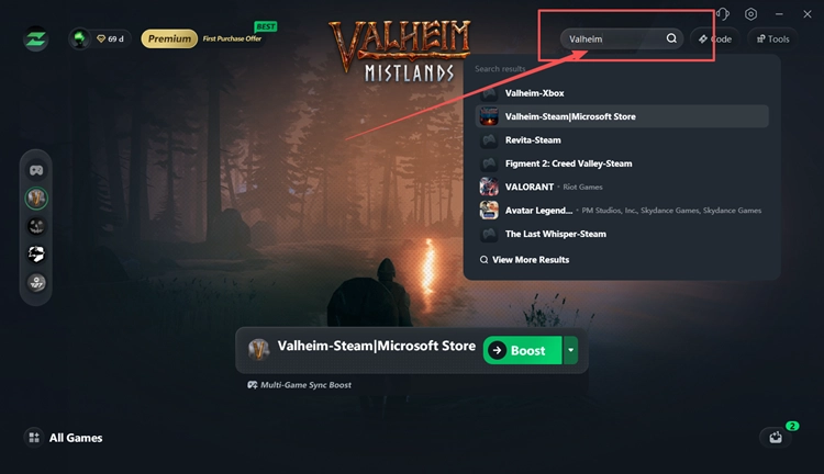 Search for Valheim in LagZapper