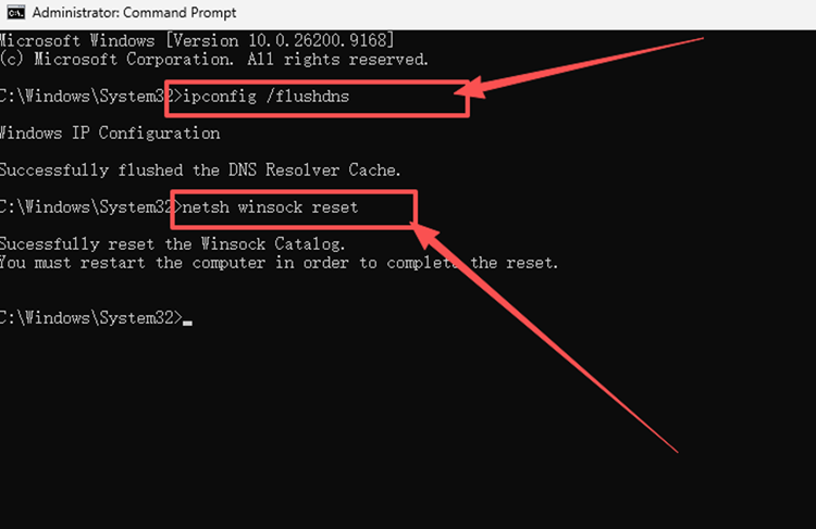 Flush DNS and reset Winsock in Command Prompt