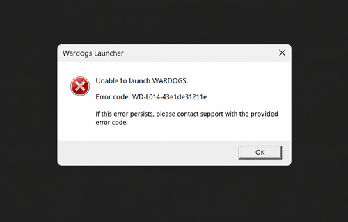 WARDOGS error WD-L014 Unable to launch WARDOGS