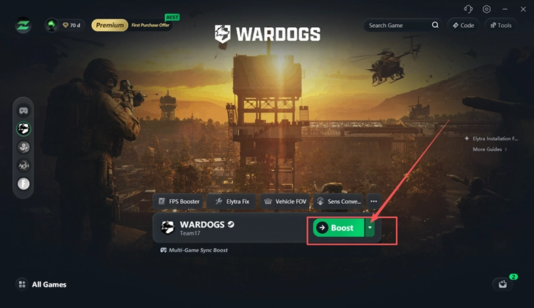 Select a WARDOGS node and click Boost in LagZapper