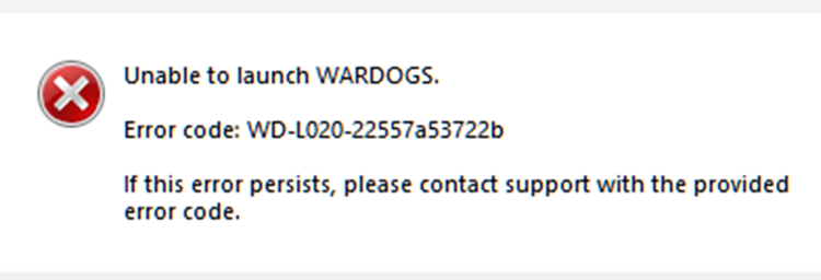 WARDOGS error WD-L020 with a changing launcher error suffix
