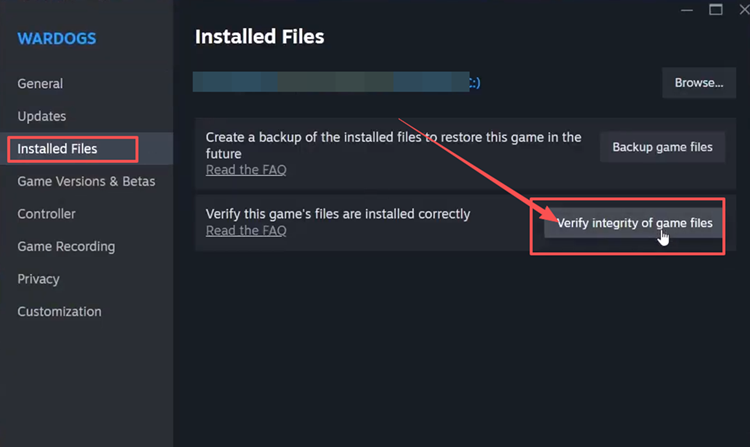 Verify WARDOGS game files in Steam