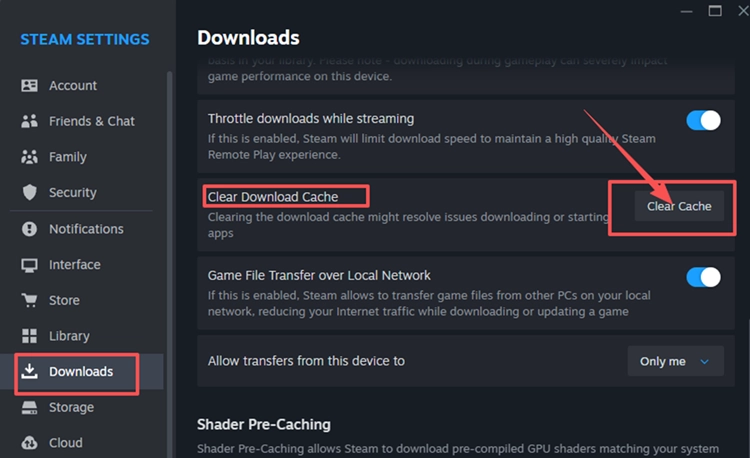 Open Steam Downloads settings