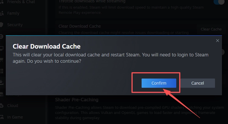 Clear the Steam download cache