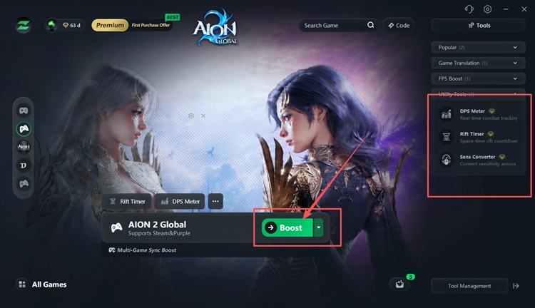 Ускорение AION 2 с помощью LagZapper