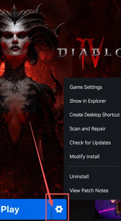 Menu des options de Diablo IV dans Battle.net