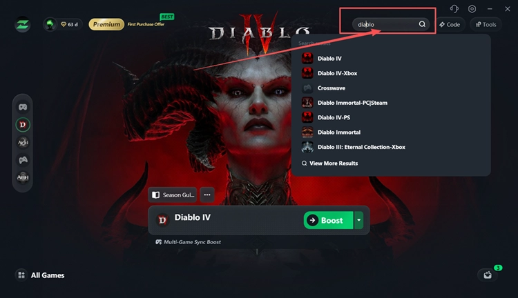 Recherche de Diablo IV dans LagZapper