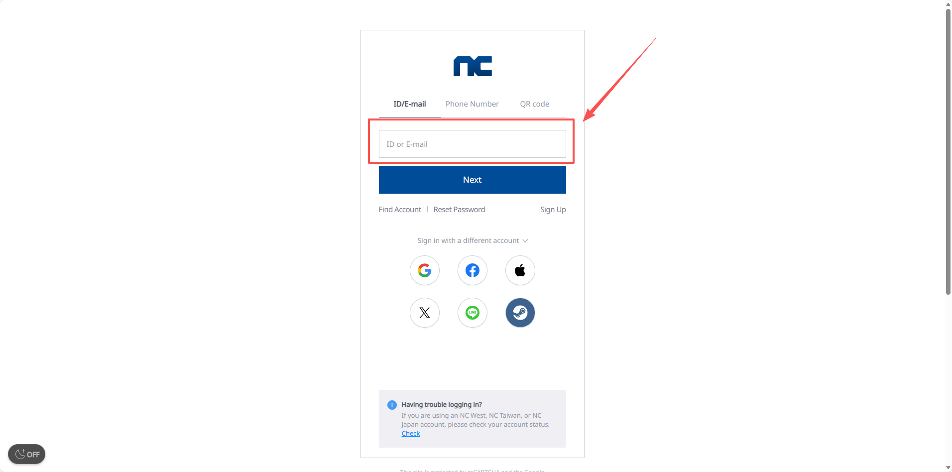 Open the account management page