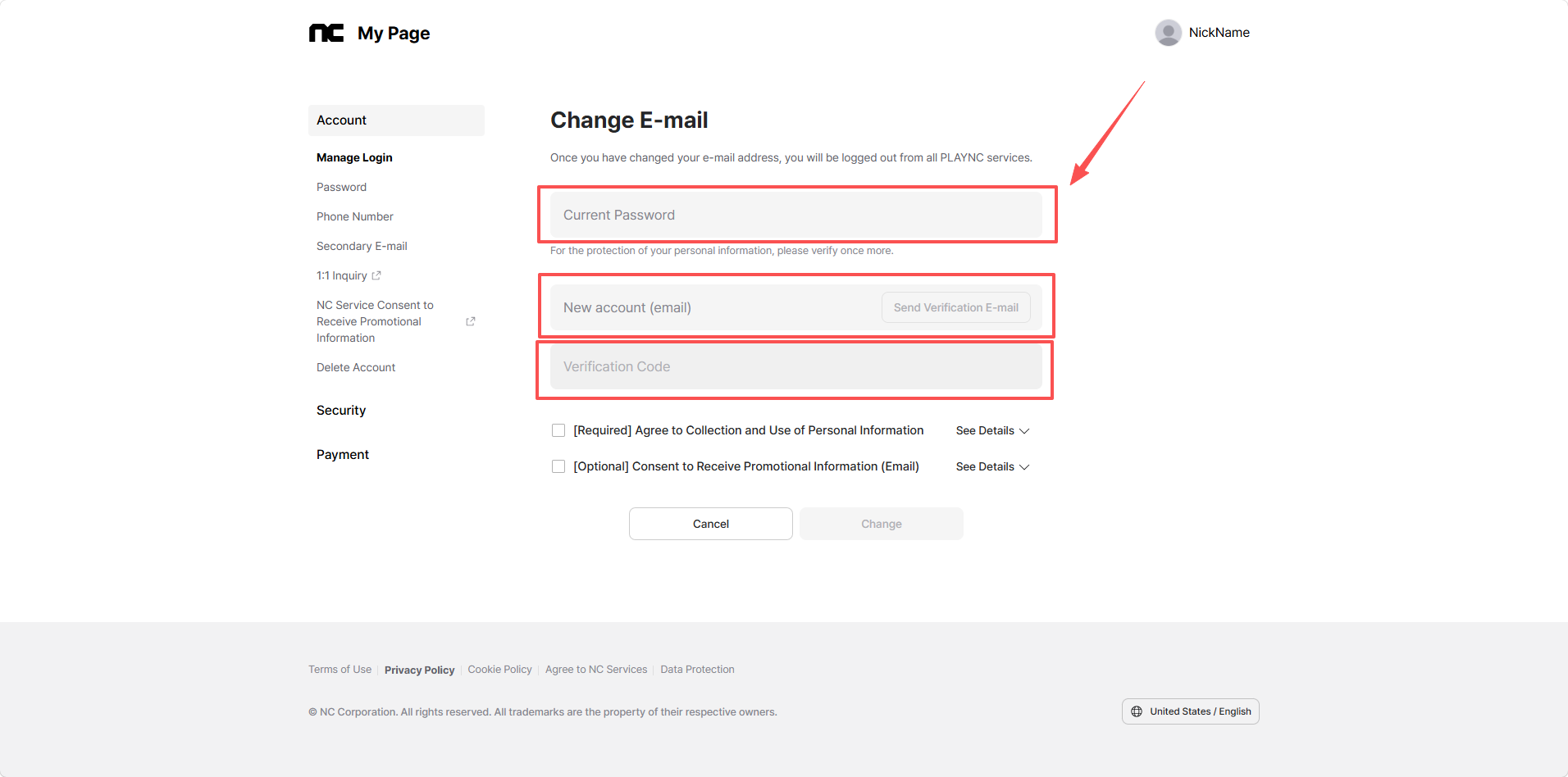 Verify your account and link the new e-mail address
