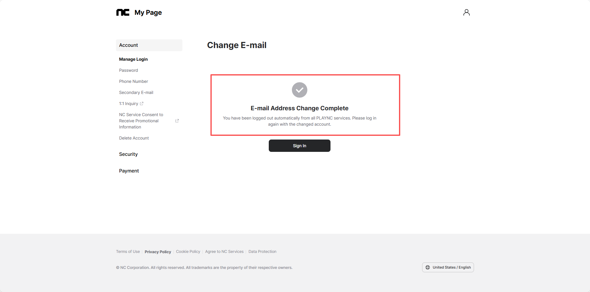 Verify your account and link the new e-mail address