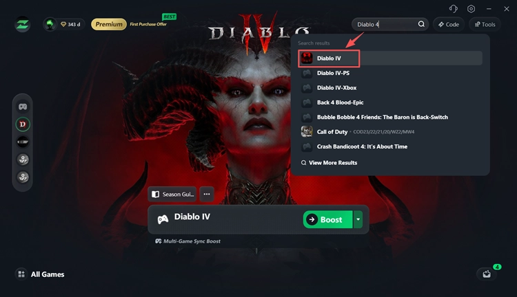 Recherchez Diablo IV dans LagZapper