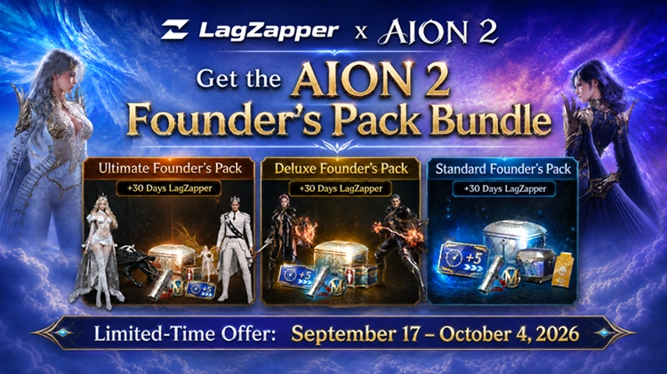 LagZapper x AION 2 Founder’s Pack event with 30 Days membership