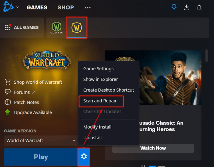 Battle.net'te WoW Forever'ı Tarayın ve Onarın