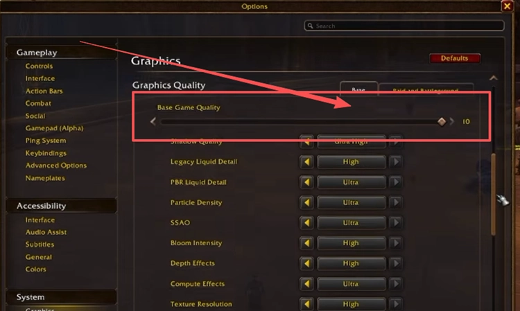 Set base game quality to 1 or 2