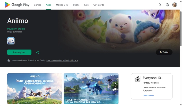 Préinscription à Aniimo sur Google Play pour Android