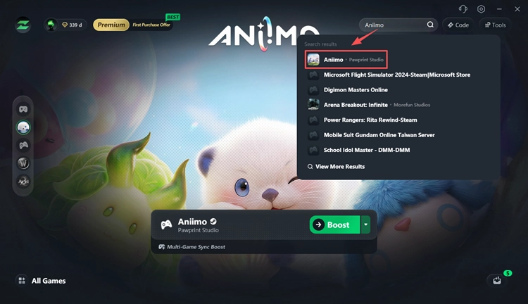 Recherchez Aniimo dans le booster de jeu LagZapper