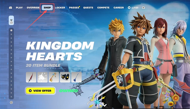 Find kingdom hearts in item shop