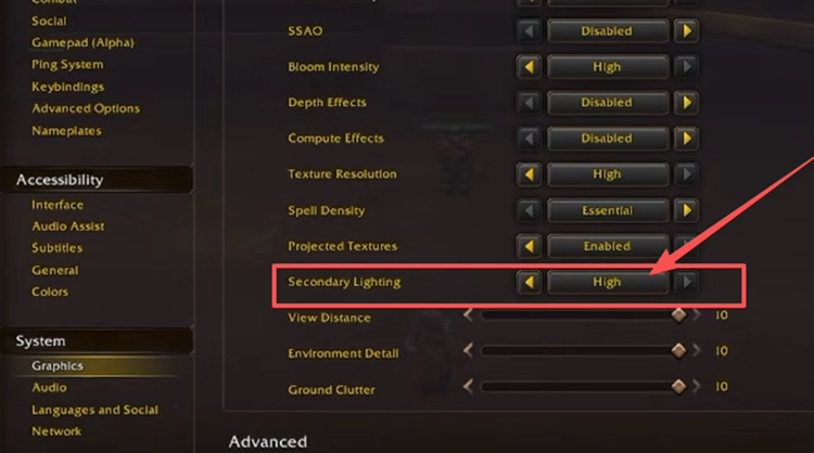 Secondary Lighting in WoW Forever auf Fair stellen