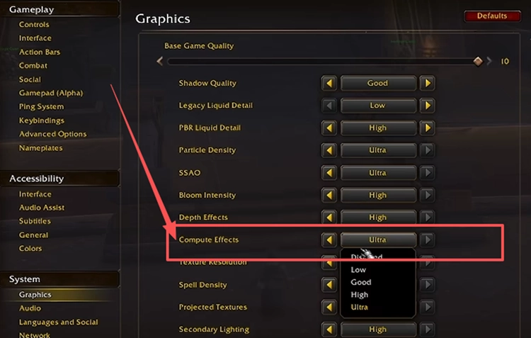 Compute Effects und Shadow Quality in WoW Forever reduzieren