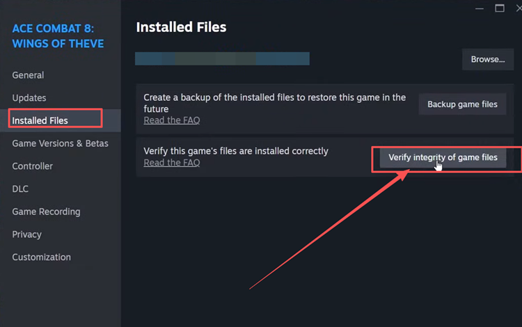 Spieldateien von ACE COMBAT 8 in Steam überprüfen
