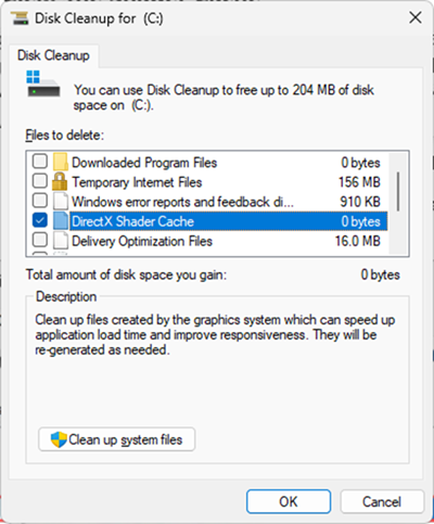 DirectX Shader Cache in Windows Disk Cleanup löschen