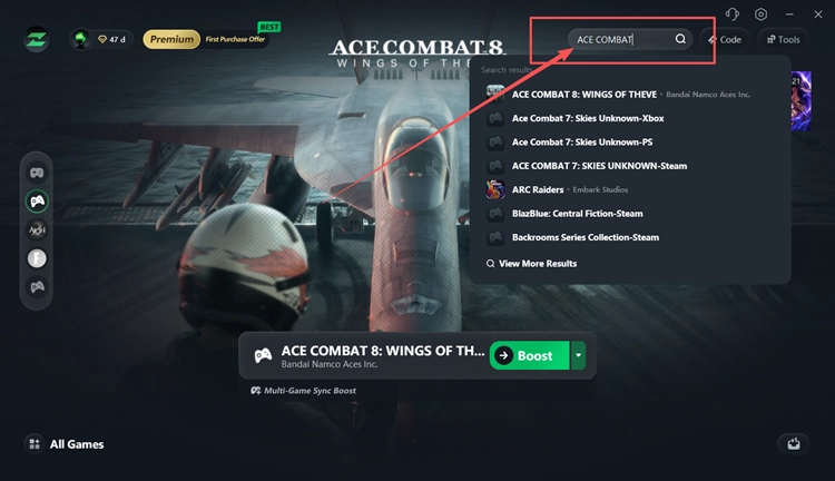 In LagZapper nach ACE COMBAT 8 suchen