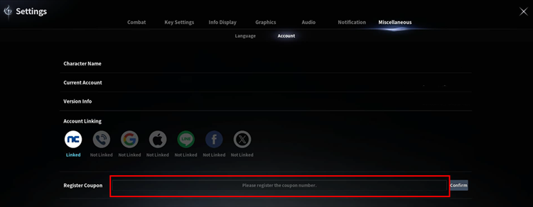 AION 2 Register Coupon field for entering a redeem code